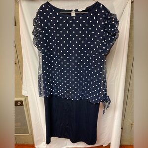 Navy Polka Dot Ruffle Blouse and Navy Skirt Set